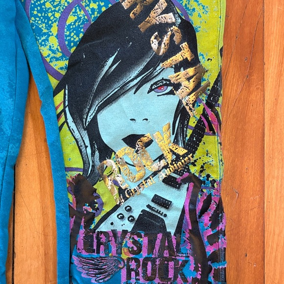 Y2K CRYSTAL ROCK (Ed Hardy) Graphic Rocker Flare SweatPants Drawstring Waist - S - Picture 6 of 10